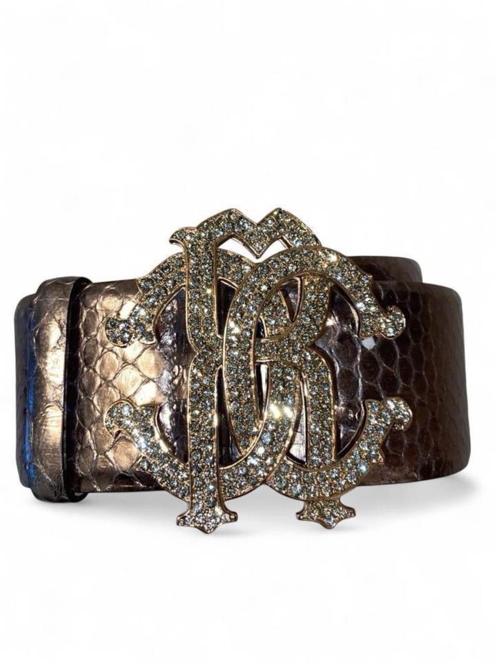 Roberto Cavalli Vintage Rhinestone Logo Wide Belt